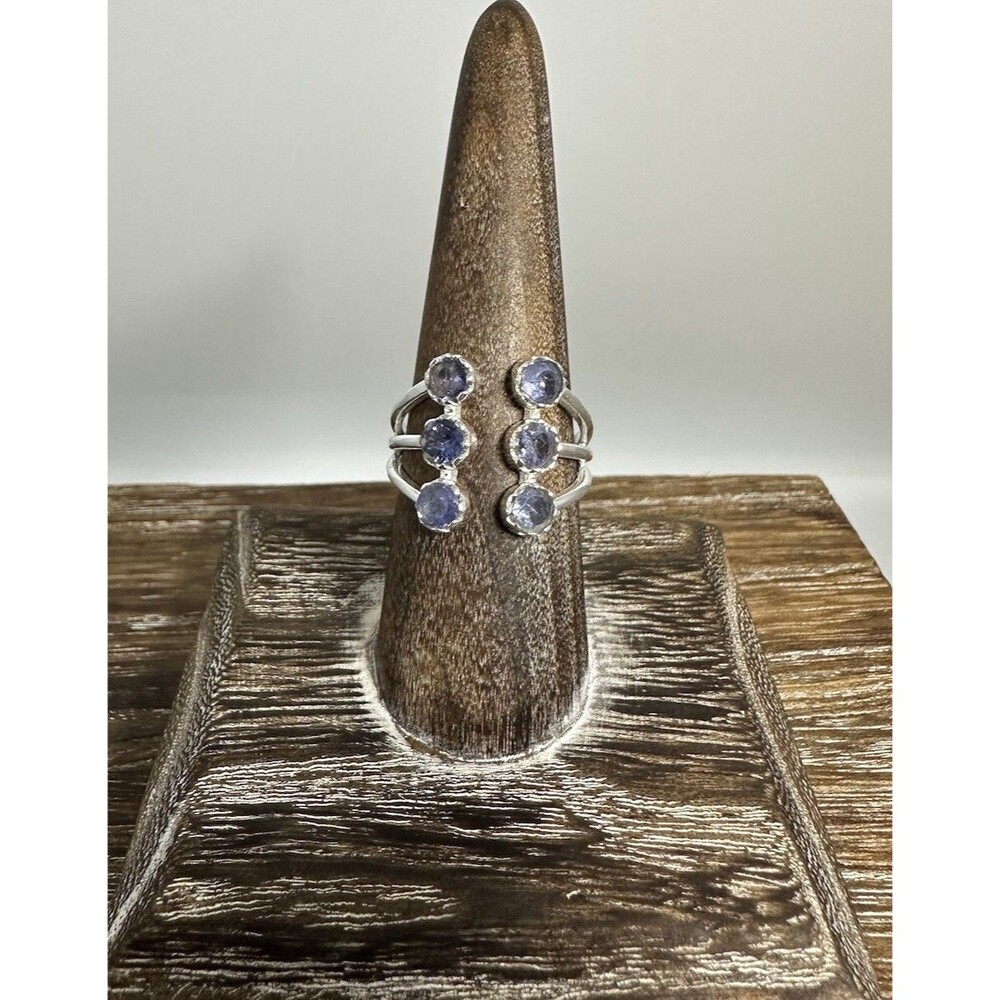 925 Sterling Silver Multi Stone Natural Faceted Tanzanite Open Cage Ring Sz 8